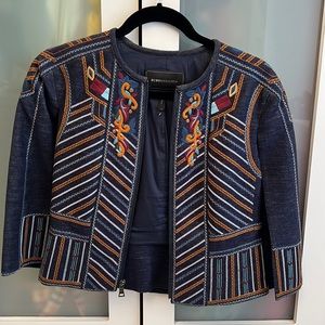 BCBG MaxAzria Zachary Denim Embroidered Cape Size XS